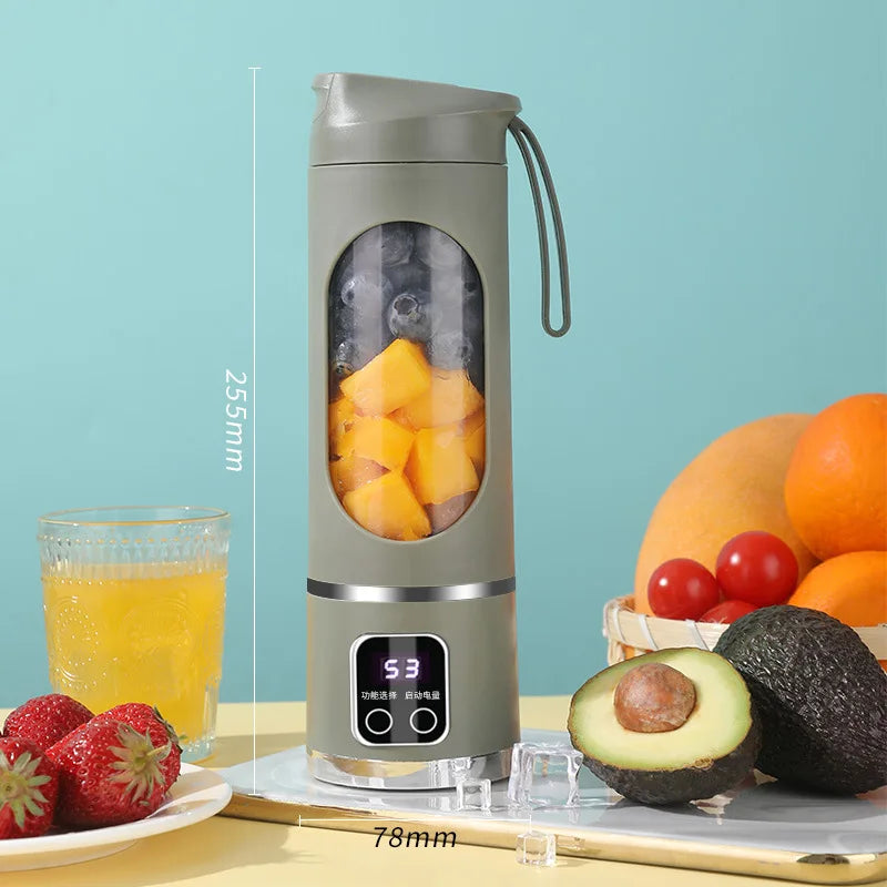 10-Blade Portable Fruit Juicer 450ml USB Rechargeable Blender