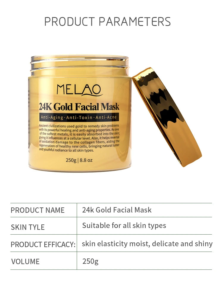 MELAO 24K Gold Face Mask – Collagen Moisturizing Facial Mask for Radiant Skin
