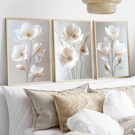1/3pcs Frameless Nordic Peony Canvas – Modern Floral Wall Art for Home Décor