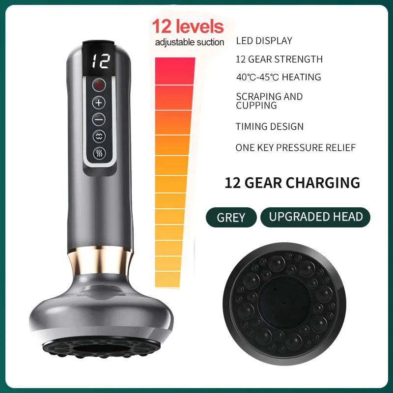 Electric Cupping Massager 6/12 Gear Vacuum Gua Sha Device – Anti-Cellulite Suction Heat Therapy Body Slimming Tool