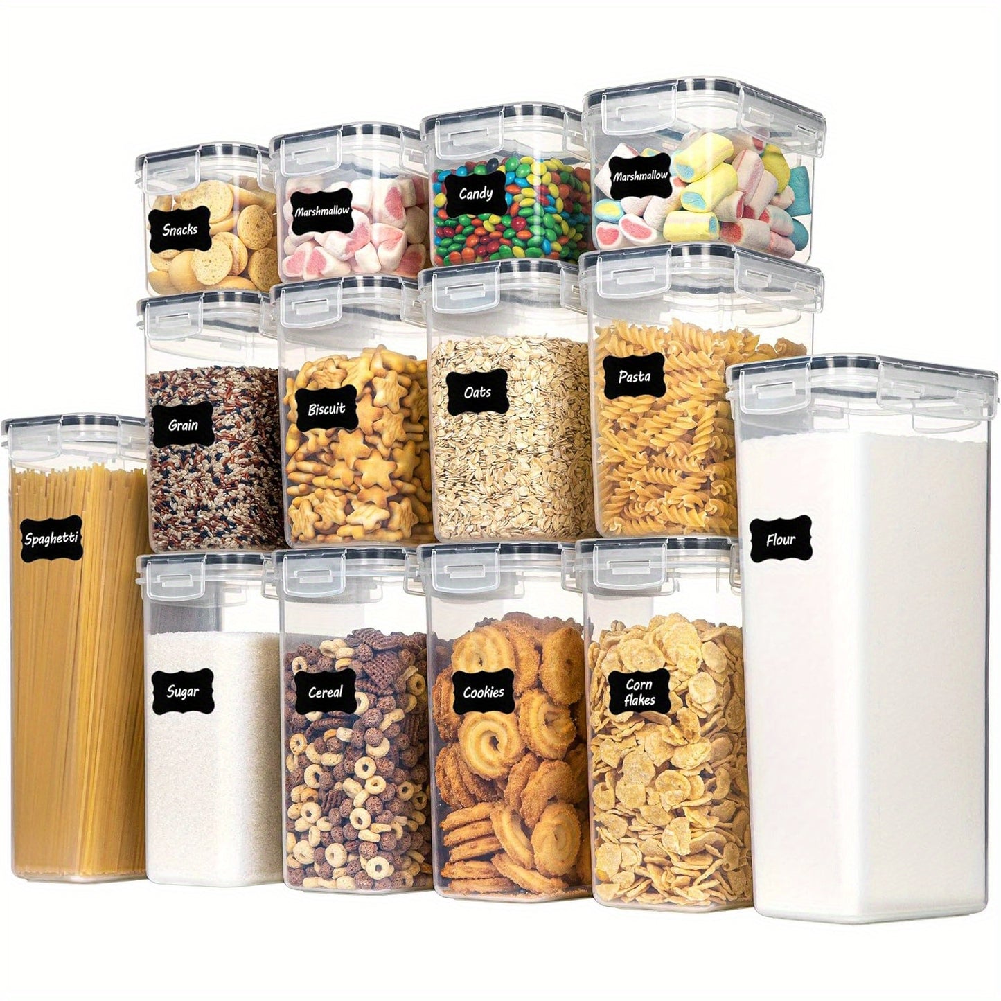 14-Piece Airtight Kitchen Storage Containers Set with Lids & Labels