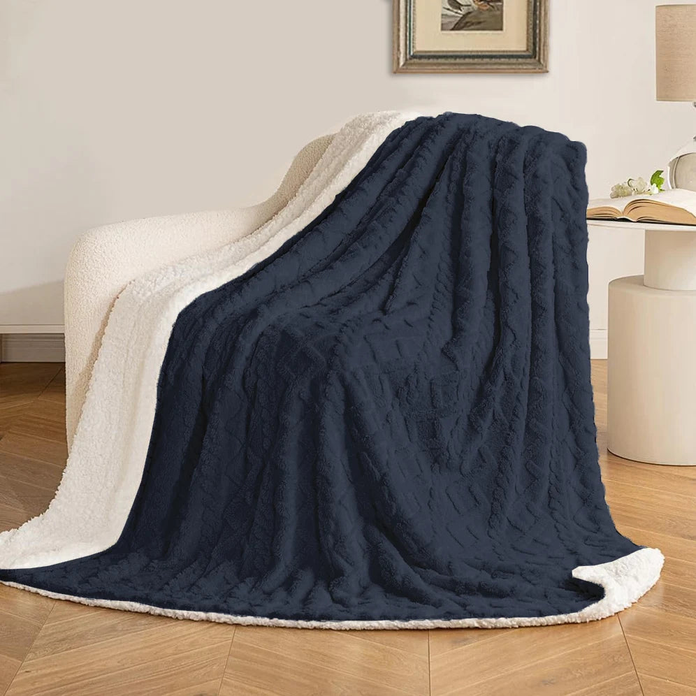 Homesol® Shearling Sofa Blanket – Double-Sided Flannel & Sherpa Winter Throw