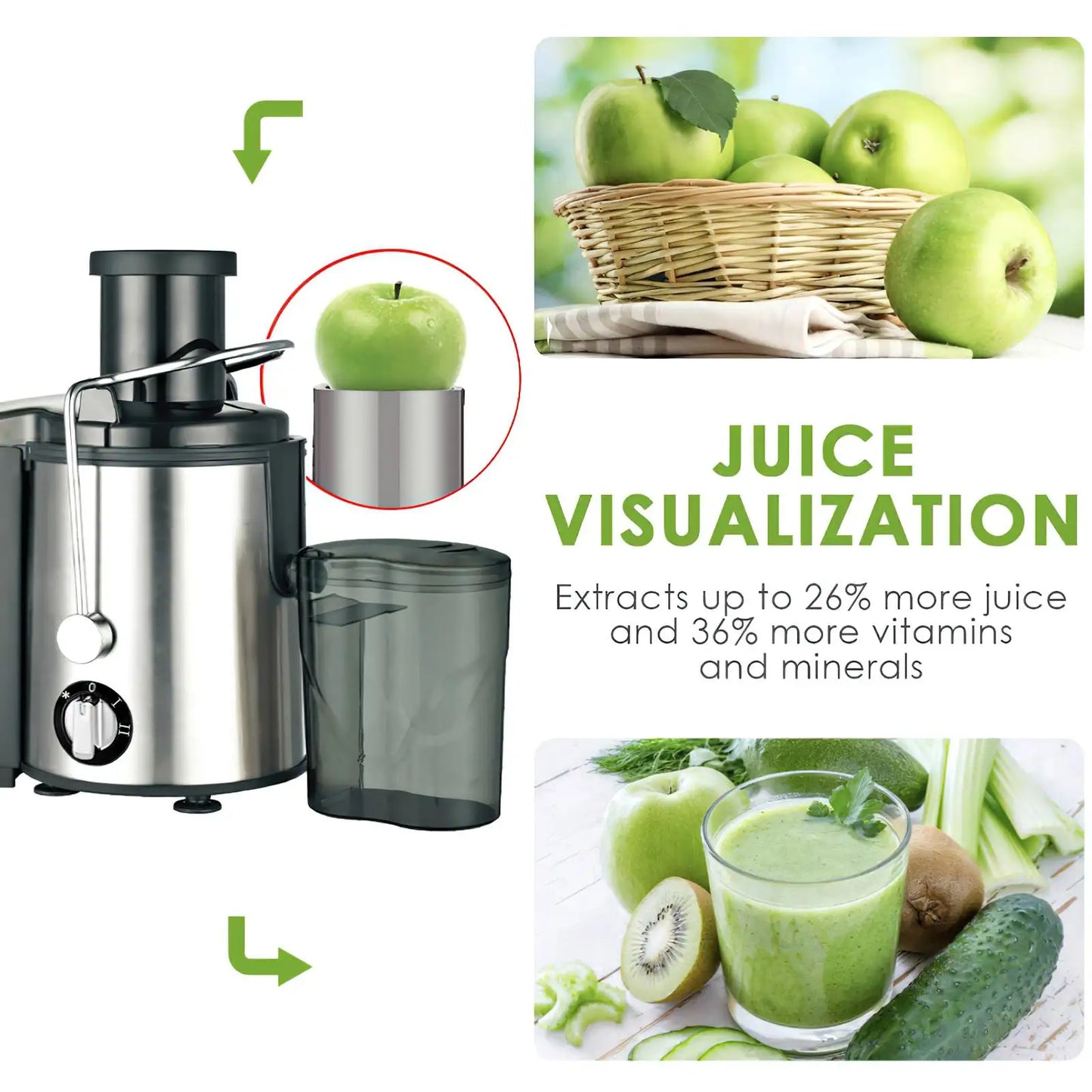400W Centrifugal Electric Juicer Wide Chute Whole Fruit Vegetable Blender