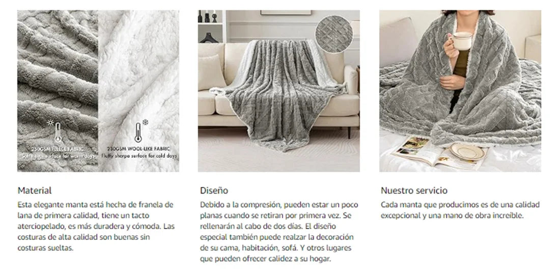 Homesol® Shearling Sofa Blanket – Double-Sided Flannel & Sherpa Winter Throw