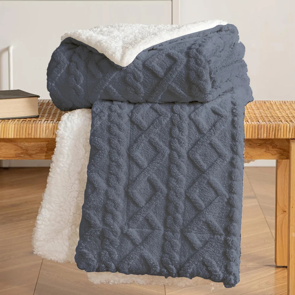 Homesol® Shearling Sofa Blanket – Double-Sided Flannel & Sherpa Winter Throw