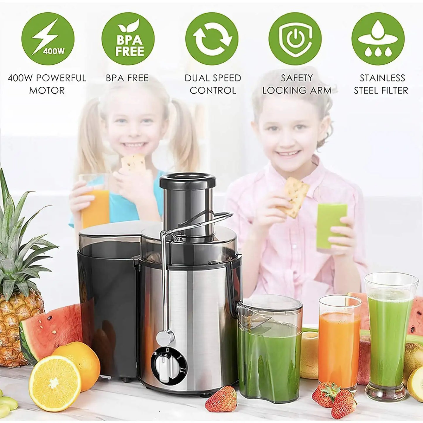 400W Centrifugal Electric Juicer Wide Chute Whole Fruit Vegetable Blender