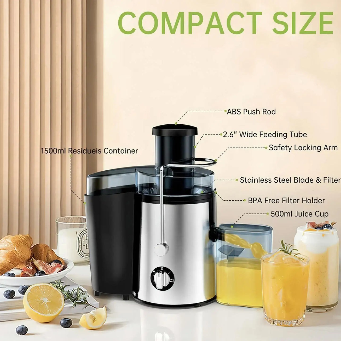 400W Centrifugal Electric Juicer Wide Chute Whole Fruit Vegetable Blender