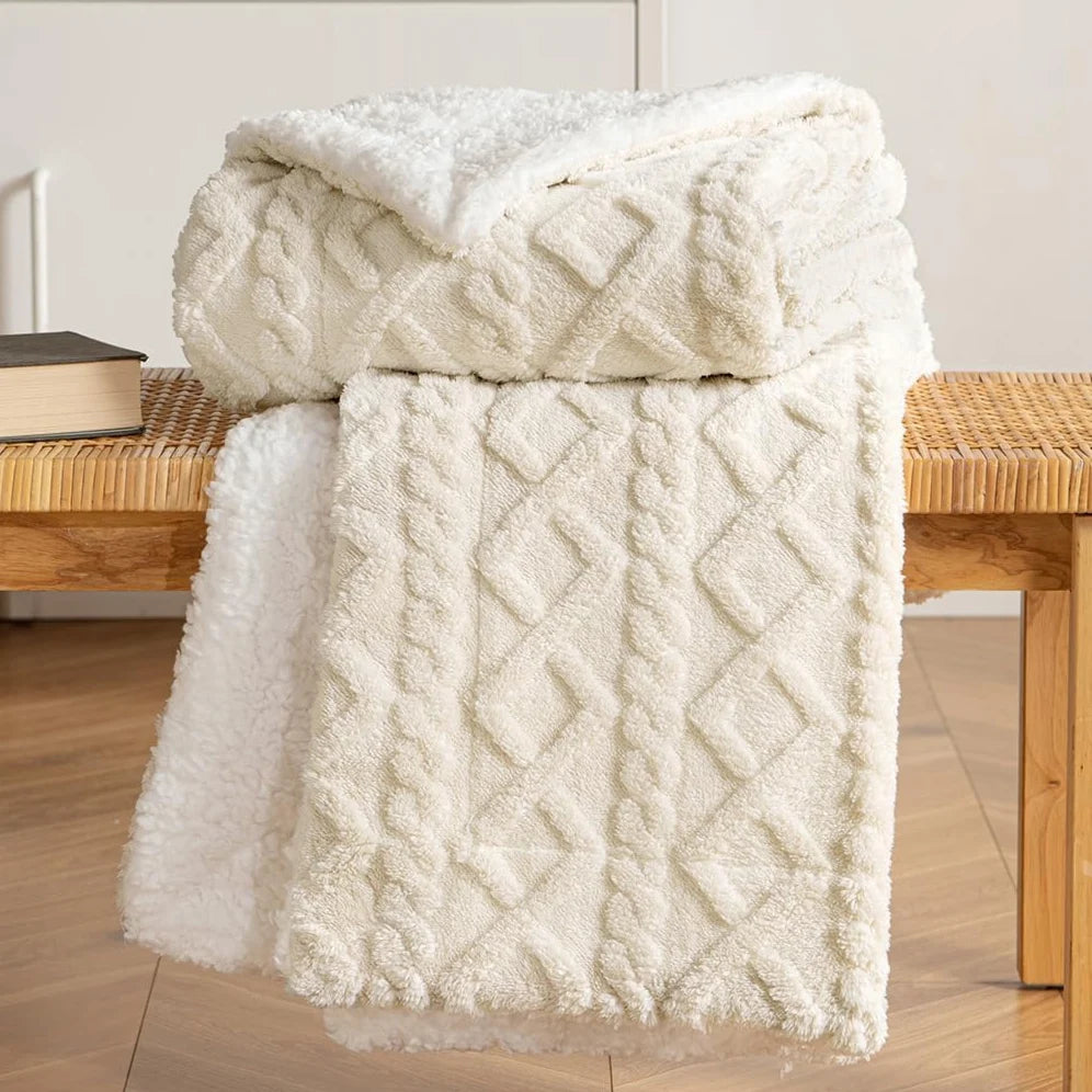 Homesol® Shearling Sofa Blanket – Double-Sided Flannel & Sherpa Winter Throw