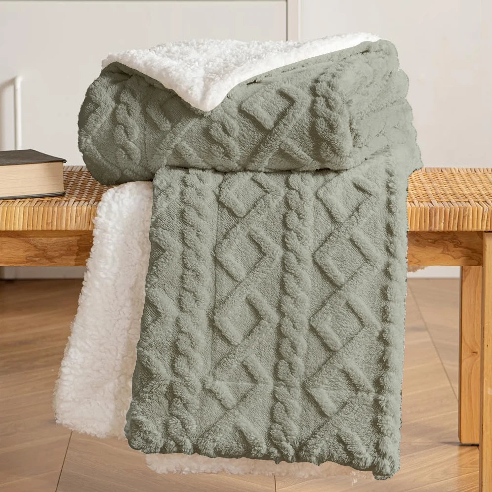 Homesol® Shearling Sofa Blanket – Double-Sided Flannel & Sherpa Winter Throw