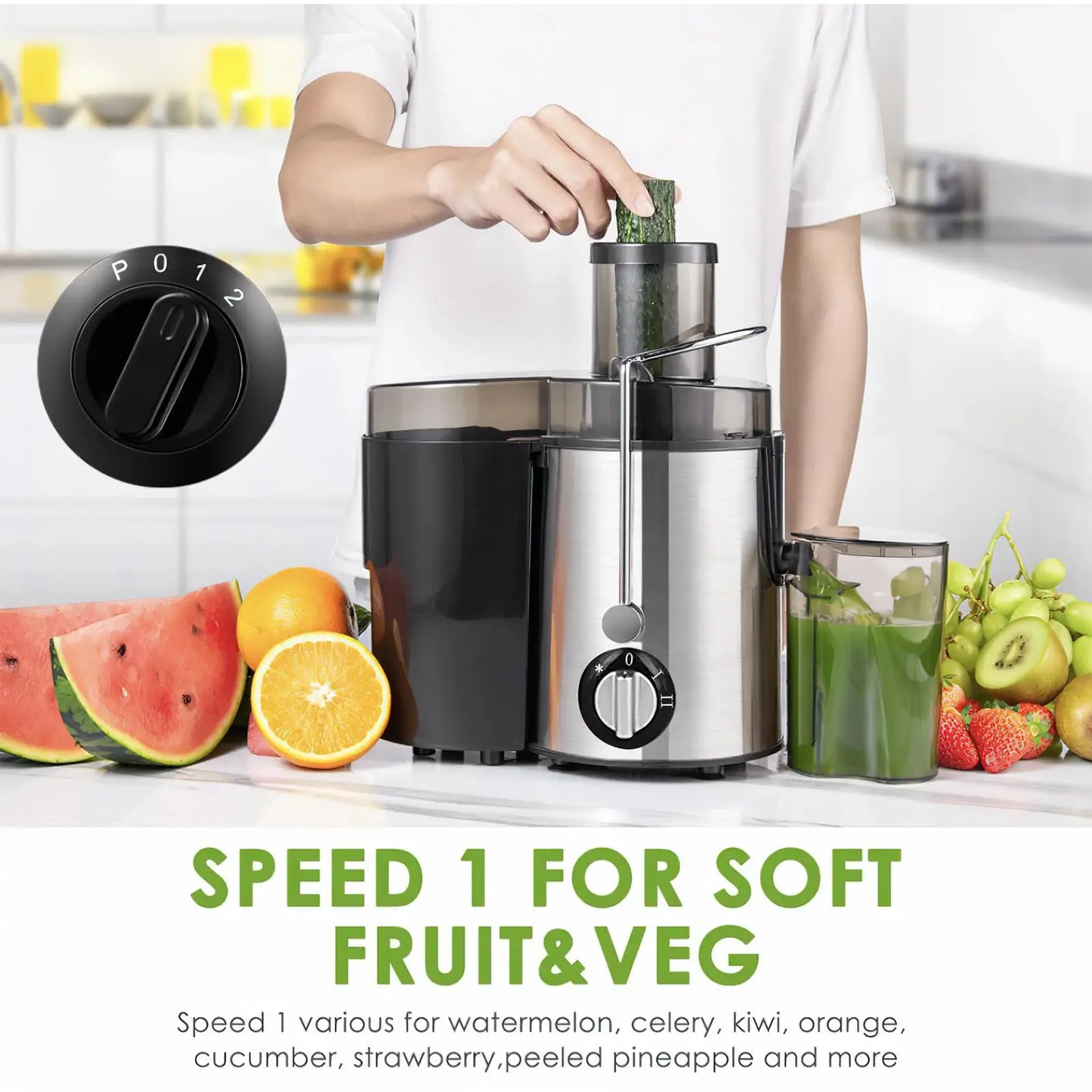 400W Centrifugal Electric Juicer Wide Chute Whole Fruit Vegetable Blender