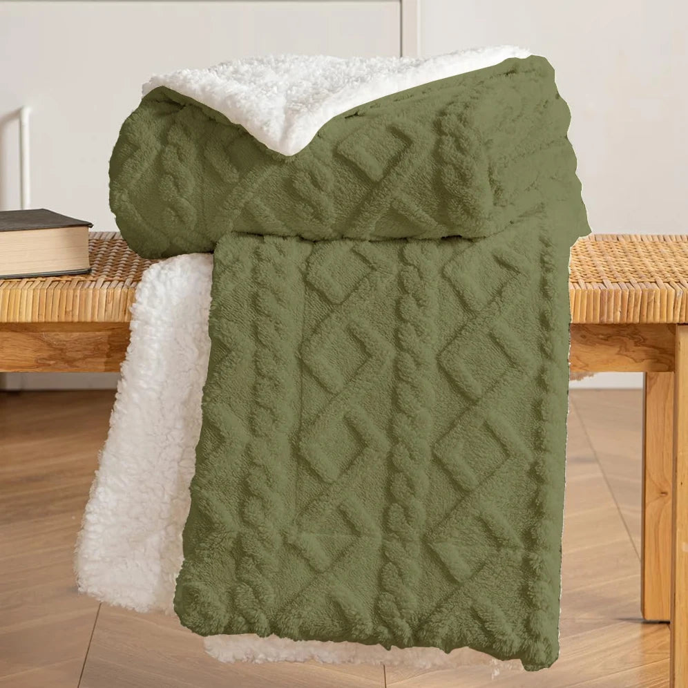 Homesol® Shearling Sofa Blanket – Double-Sided Flannel & Sherpa Winter Throw