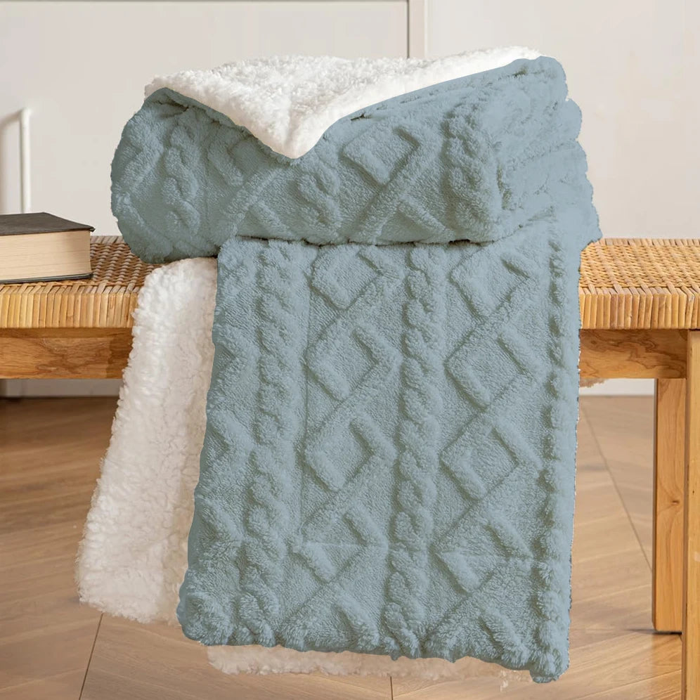Homesol® Shearling Sofa Blanket – Double-Sided Flannel & Sherpa Winter Throw