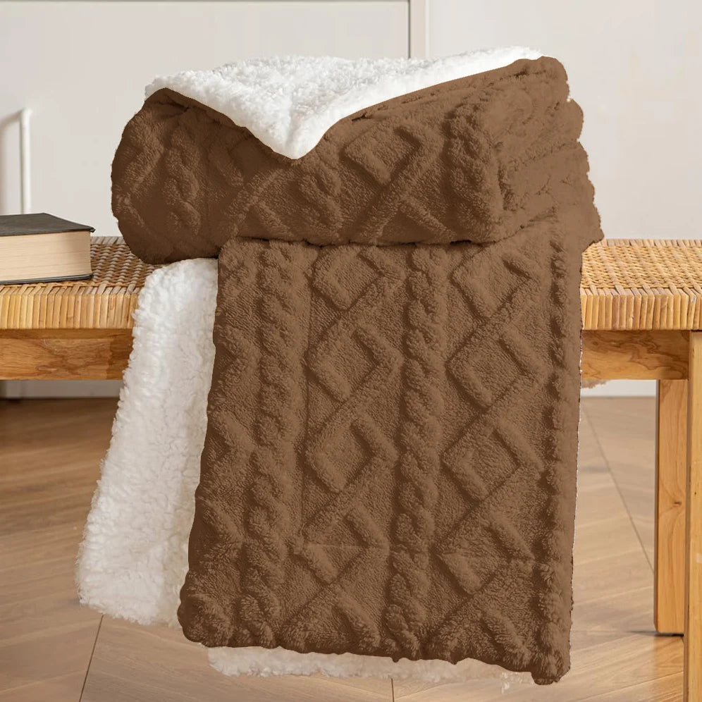 Homesol® Shearling Sofa Blanket – Double-Sided Flannel & Sherpa Winter Throw