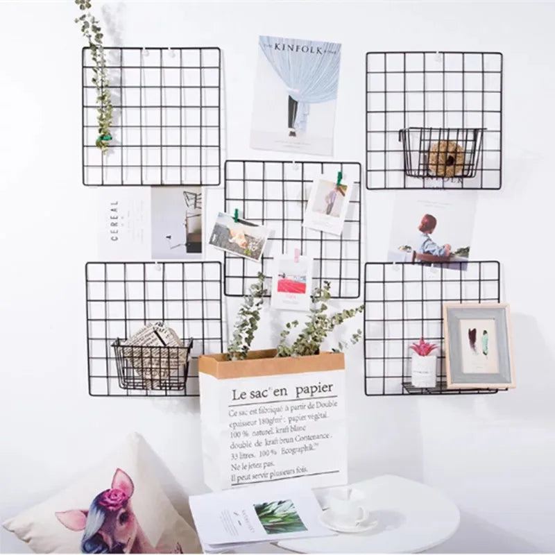 2/1pcs Iron Grid Wall Rack – INS Style Wall Decoration & Mesh Organizer Shelf for Home Display