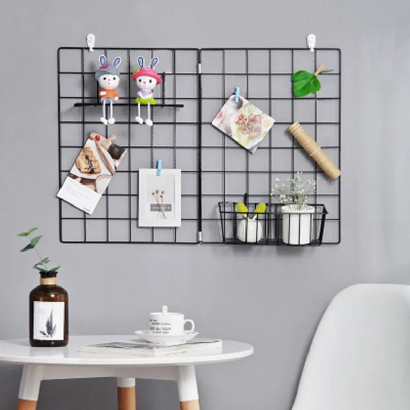 2/1pcs Iron Grid Wall Rack – INS Style Wall Decoration & Mesh Organizer Shelf for Home Display