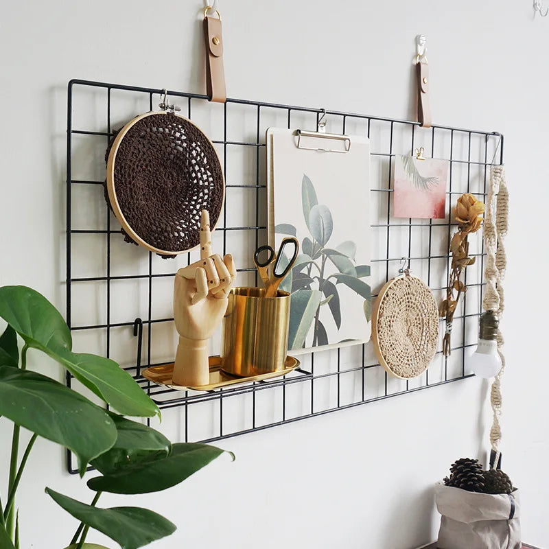 2/1pcs Iron Grid Wall Rack – INS Style Wall Decoration & Mesh Organizer Shelf for Home Display