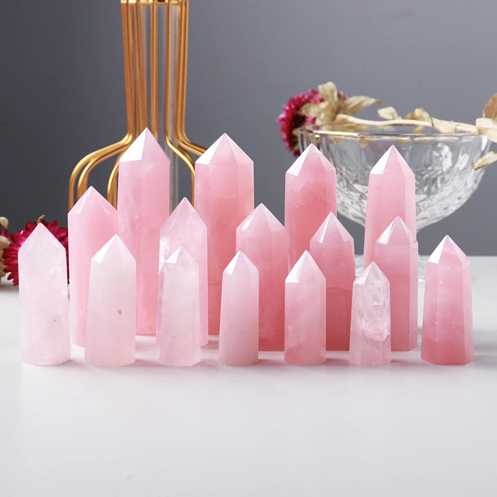 Natural Rose Quartz Crystal Point – Pink Healing Gemstone Hexagonal Tower