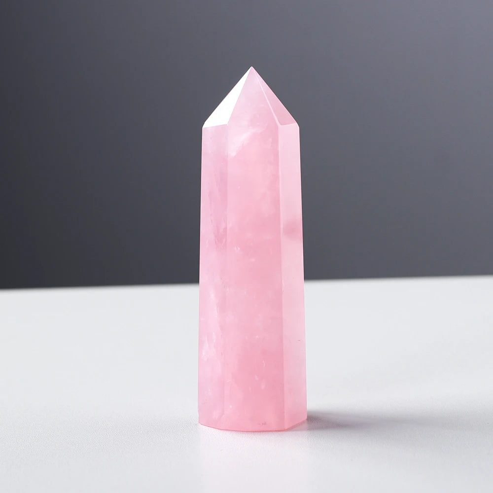 Natural Rose Quartz Crystal Point – Pink Healing Gemstone Hexagonal Tower