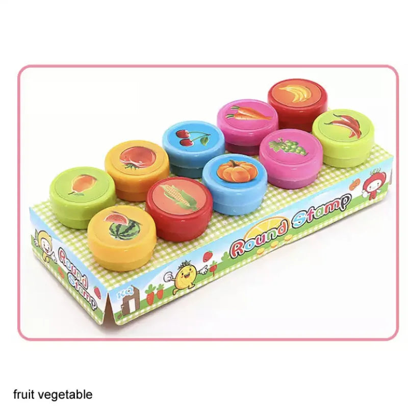 10pcs Kids Cartoon Stamp Set – Animal & Fruit DIY Stamper Toys for Scrapbooking & Crafts