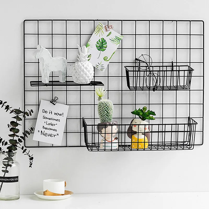 2/1pcs Iron Grid Wall Rack – INS Style Wall Decoration & Mesh Organizer Shelf for Home Display