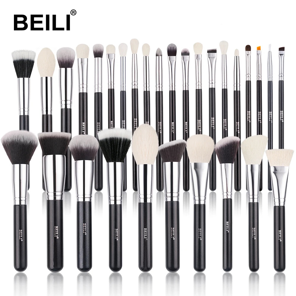 BEILI Black Makeup Brush Set – Professional Natural Goat Hair Brushes for Foundation, Powder & Eyeshadow
