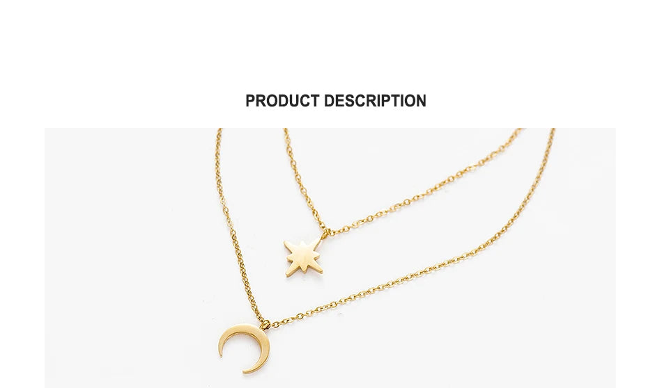 Moon Star Layered Necklace for Women Girl Sweater Pendant Necklaces Gold Plated Charm Stainless Steel Fashion Jewelry Gift