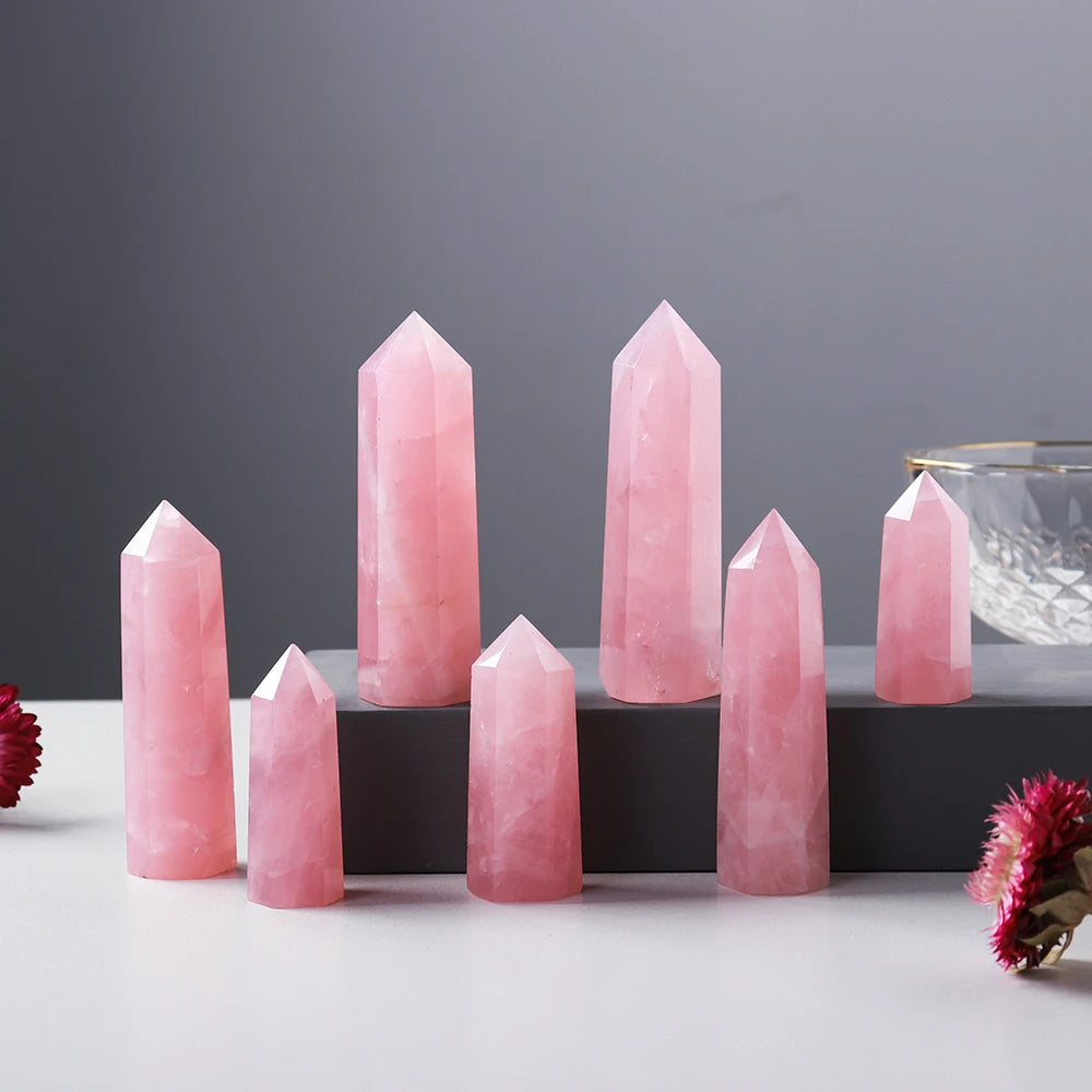 Natural Rose Quartz Crystal Point – Pink Healing Gemstone Hexagonal Tower