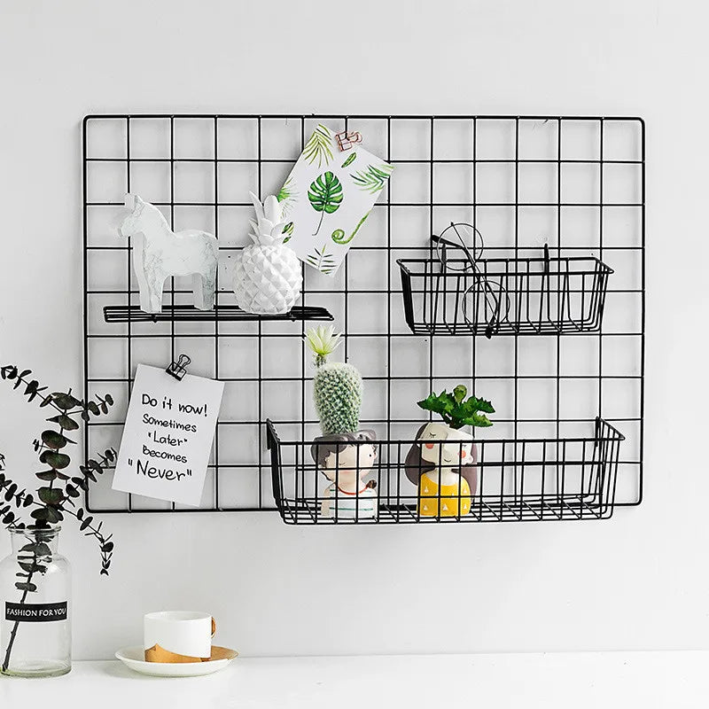 2/1pcs Iron Grid Wall Rack – INS Style Wall Decoration & Mesh Organizer Shelf for Home Display