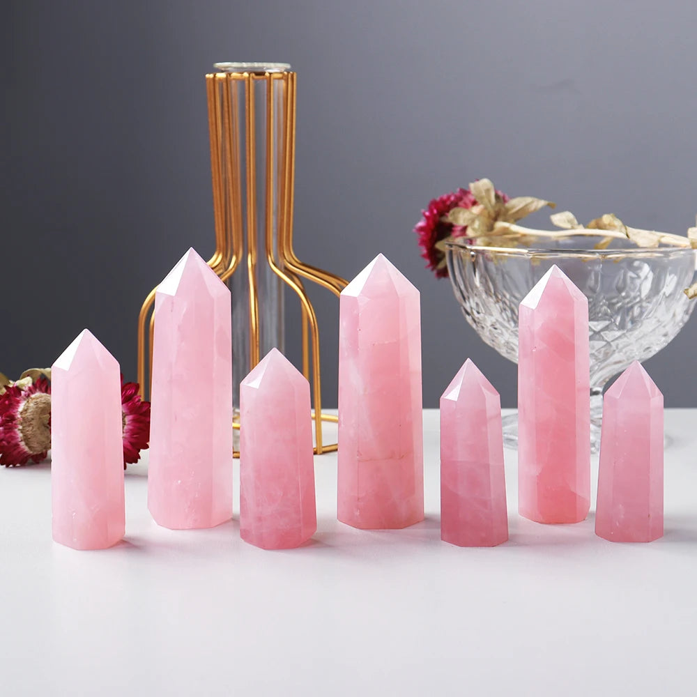 Natural Rose Quartz Crystal Point – Pink Healing Gemstone Hexagonal Tower