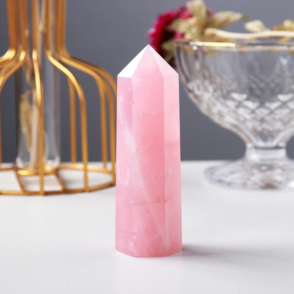 Natural Rose Quartz Crystal Point – Pink Healing Gemstone Hexagonal Tower
