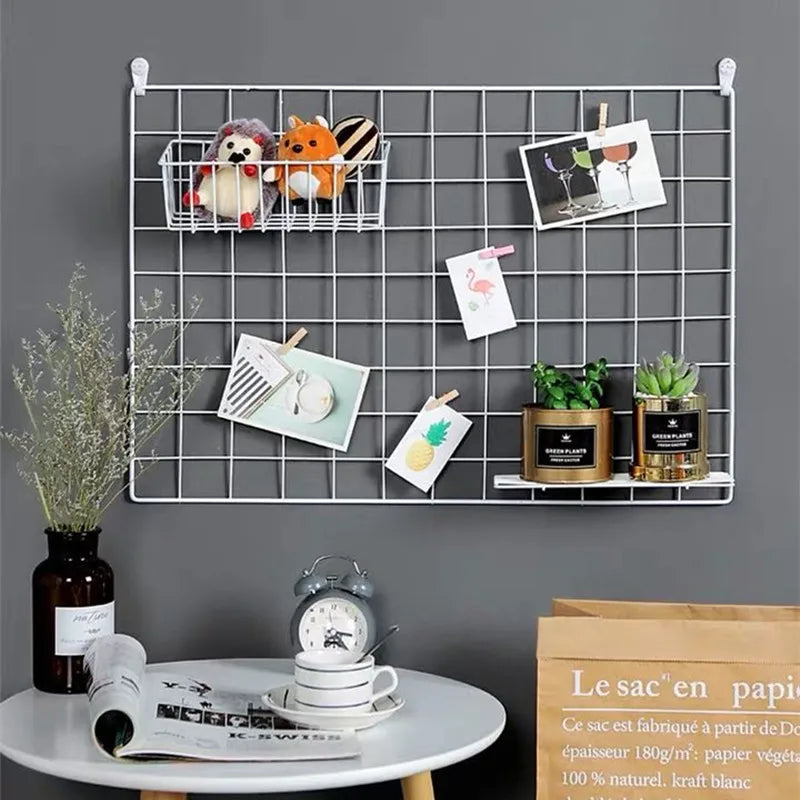 2/1pcs Iron Grid Wall Rack – INS Style Wall Decoration & Mesh Organizer Shelf for Home Display