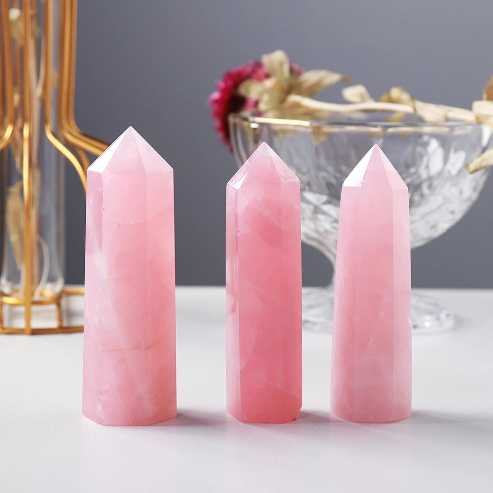 Natural Rose Quartz Crystal Point – Pink Healing Gemstone Hexagonal Tower
