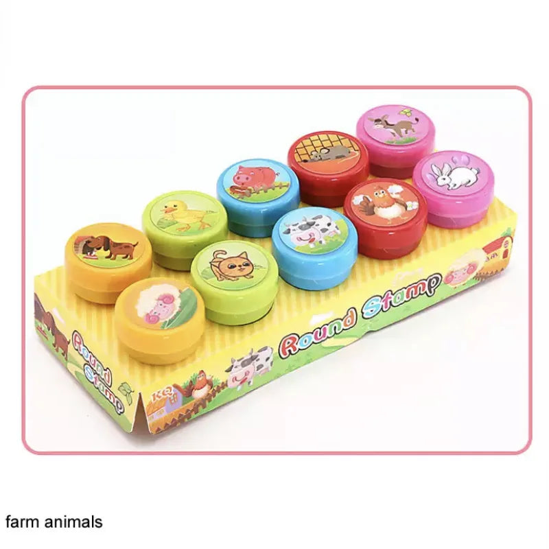 10pcs Kids Cartoon Stamp Set – Animal & Fruit DIY Stamper Toys for Scrapbooking & Crafts