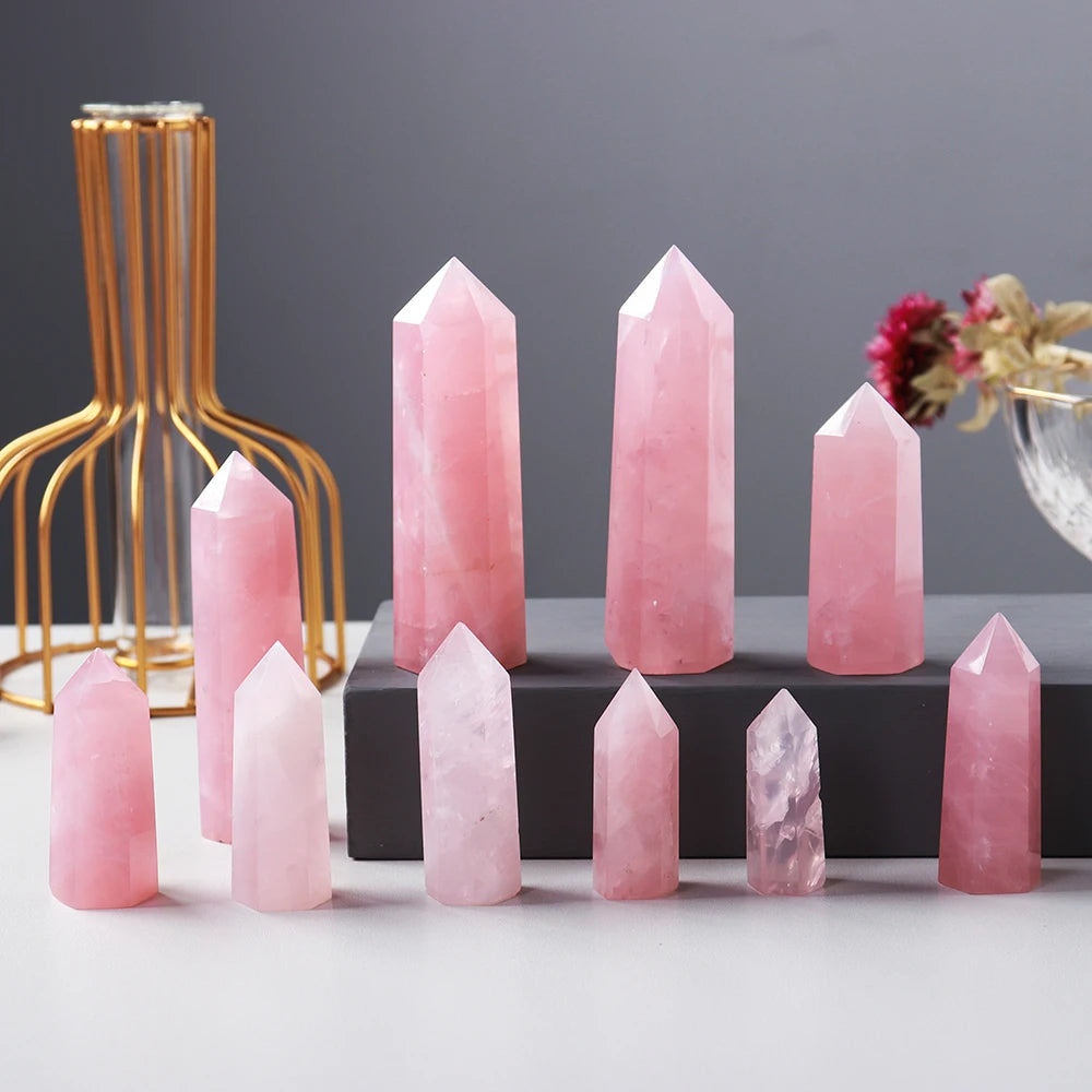 Natural Rose Quartz Crystal Point – Pink Healing Gemstone Hexagonal Tower