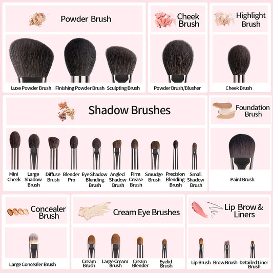 "OVW Professional Makeup Brush Set – Goat Hair Powder, Blush, Eyeshadow & Foundation Brushes
