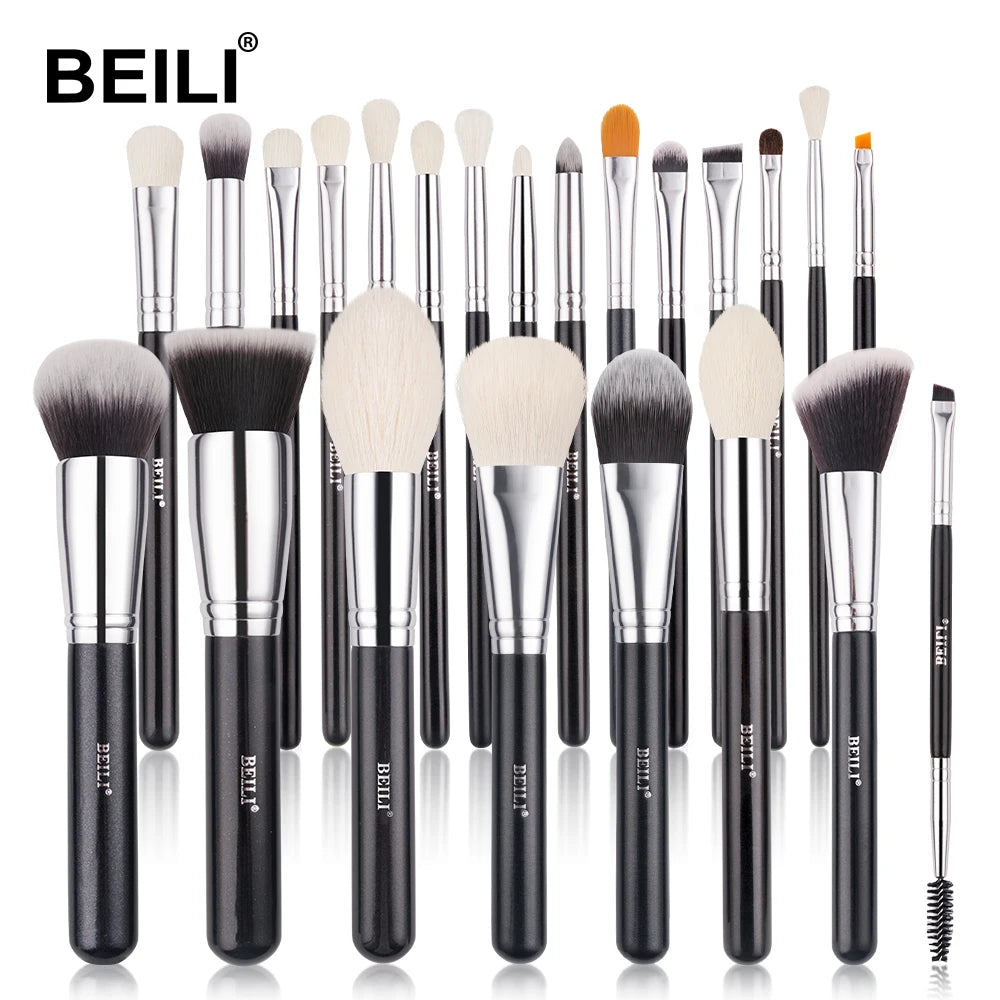 BEILI Black Makeup Brush Set – Professional Natural Goat Hair Brushes for Foundation, Powder & Eyeshadow