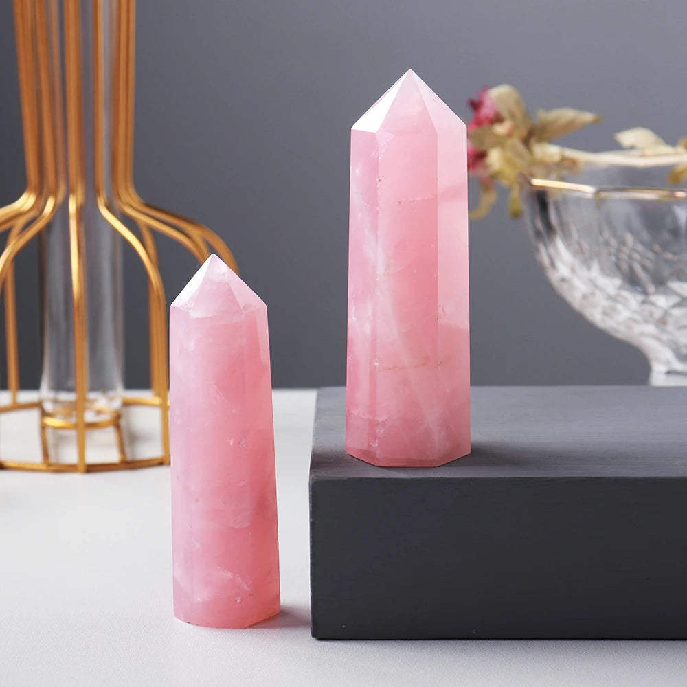 Natural Rose Quartz Crystal Point – Pink Healing Gemstone Hexagonal Tower