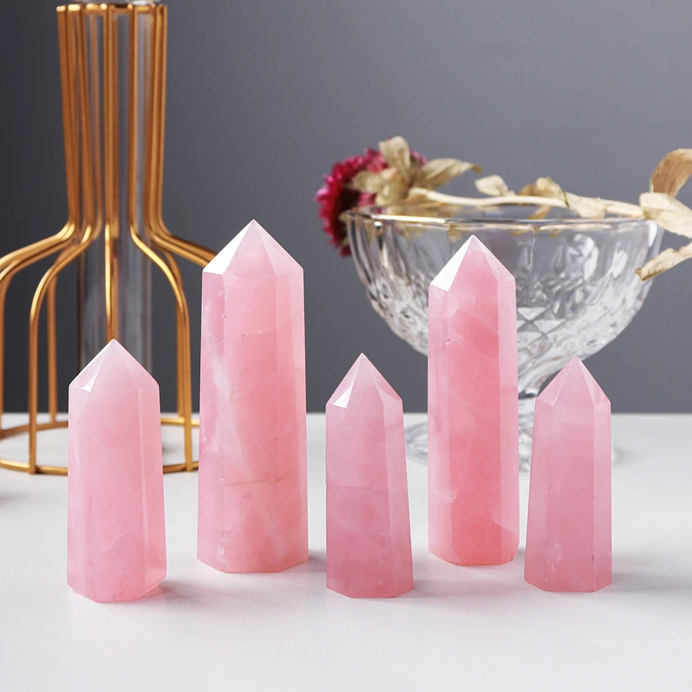 Natural Rose Quartz Crystal Point – Pink Healing Gemstone Hexagonal Tower
