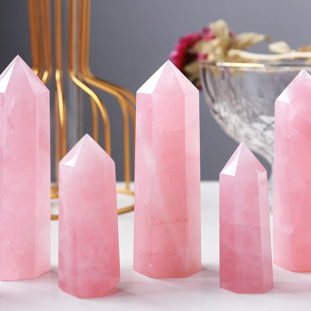 Natural Rose Quartz Crystal Point – Pink Healing Gemstone Hexagonal Tower