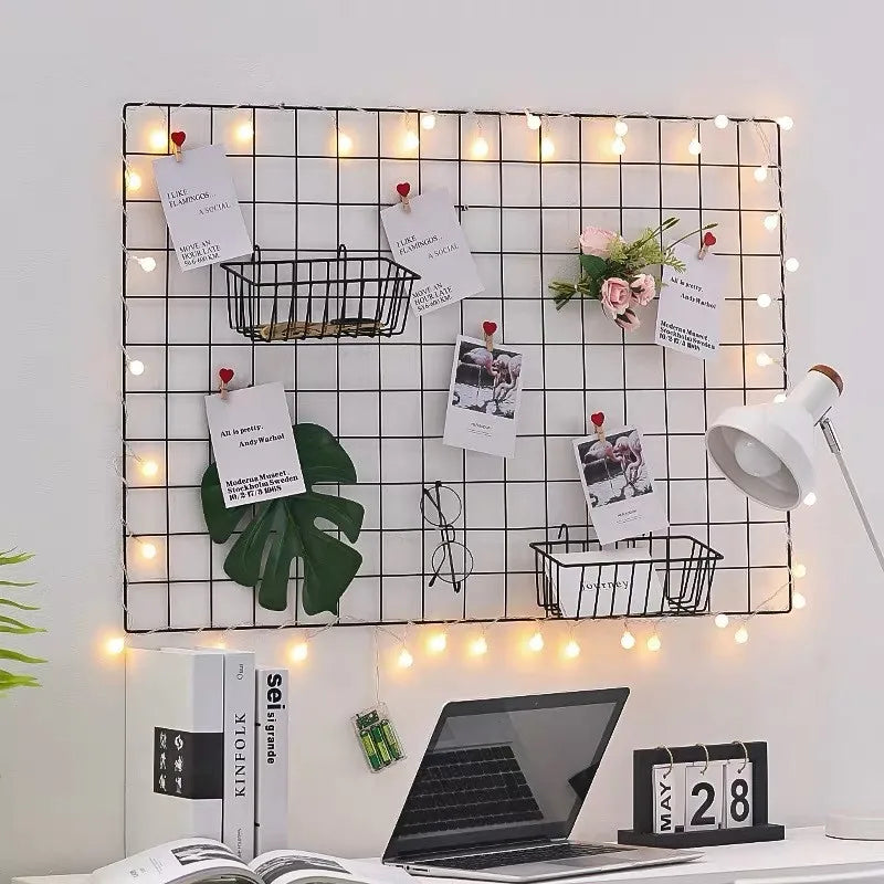 2/1pcs Iron Grid Wall Rack – INS Style Wall Decoration & Mesh Organizer Shelf for Home Display