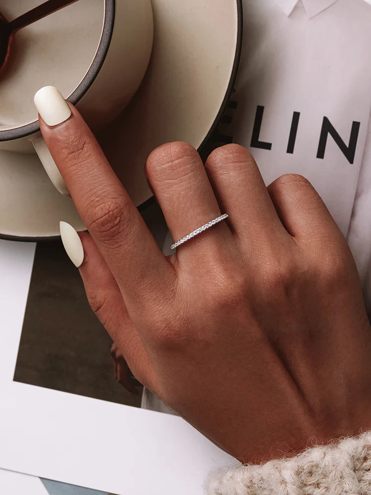 BAMOER 925 Sterling Silver Stackable Rings – Gold-Plated Simulated Diamond CZ Eternity Bands for Women