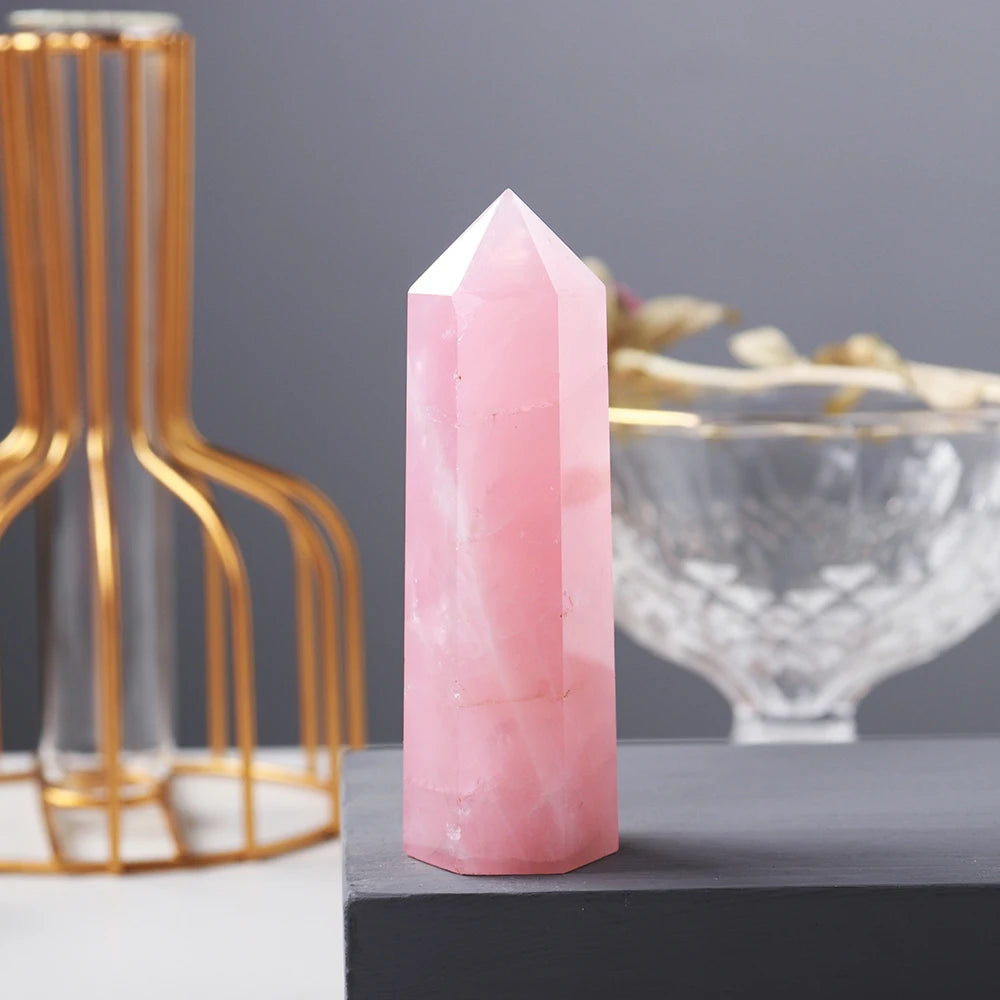 Natural Rose Quartz Crystal Point – Pink Healing Gemstone Hexagonal Tower