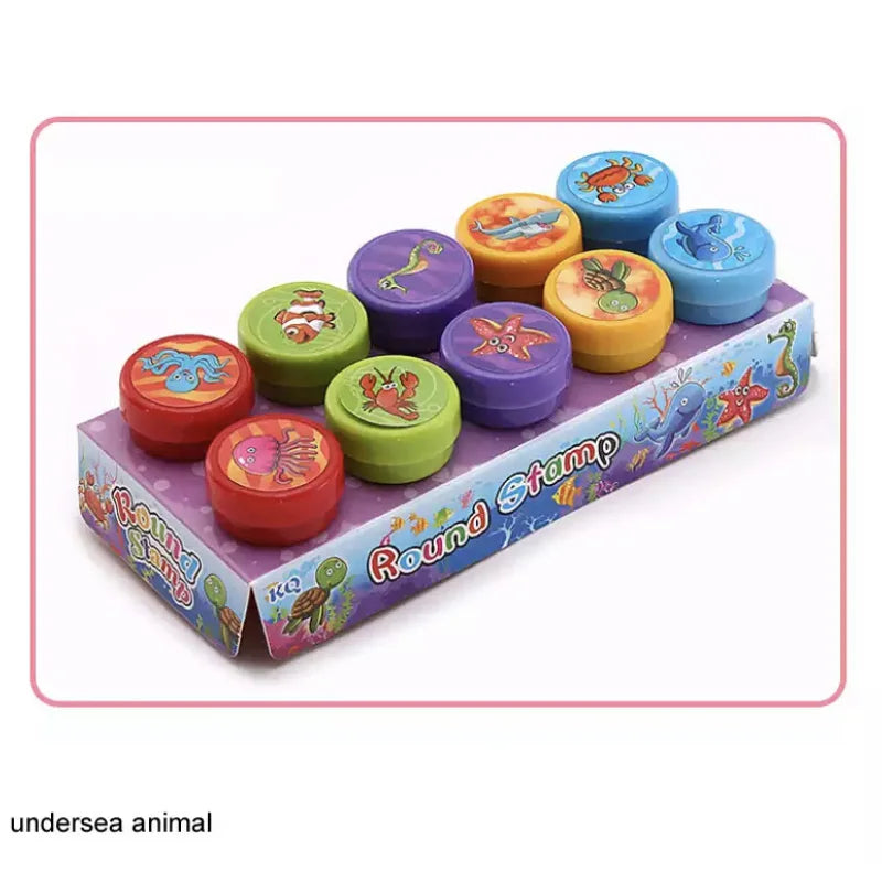 10pcs Kids Cartoon Stamp Set – Animal & Fruit DIY Stamper Toys for Scrapbooking & Crafts