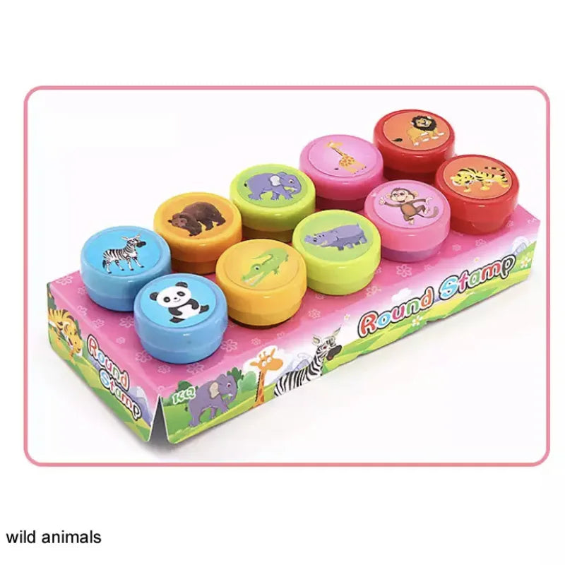 10pcs Kids Cartoon Stamp Set – Animal & Fruit DIY Stamper Toys for Scrapbooking & Crafts