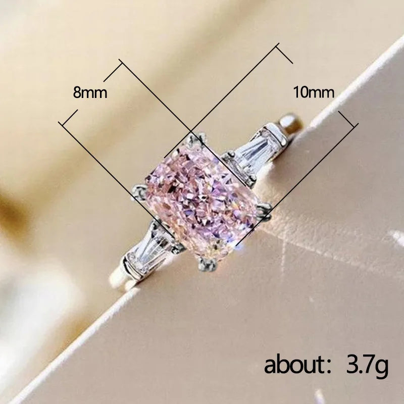 Square Pink Zirconia Wedding Ring – 925 Sterling Silver Romantic Bridal Jewelry