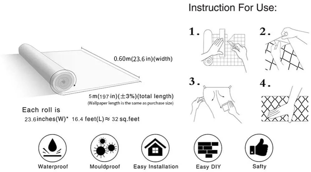 PVC Pearl Waterproof Wallpaper – DIY Self-Adhesive Black/White High Gloss Wall & Furniture Stickers