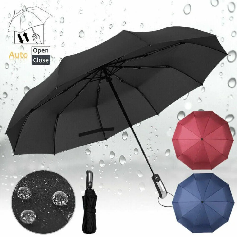 Automatic Folding Vinyl Umbrella, Ten-Bone Umbrella Is Strong, Windproof and Rainproof, Large Umbrella for Business Use