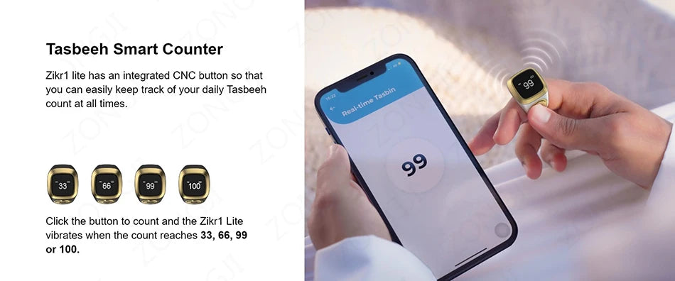 IQibla Smart Zikr Ring Digital Tasbih Counter with Prayer Reminder