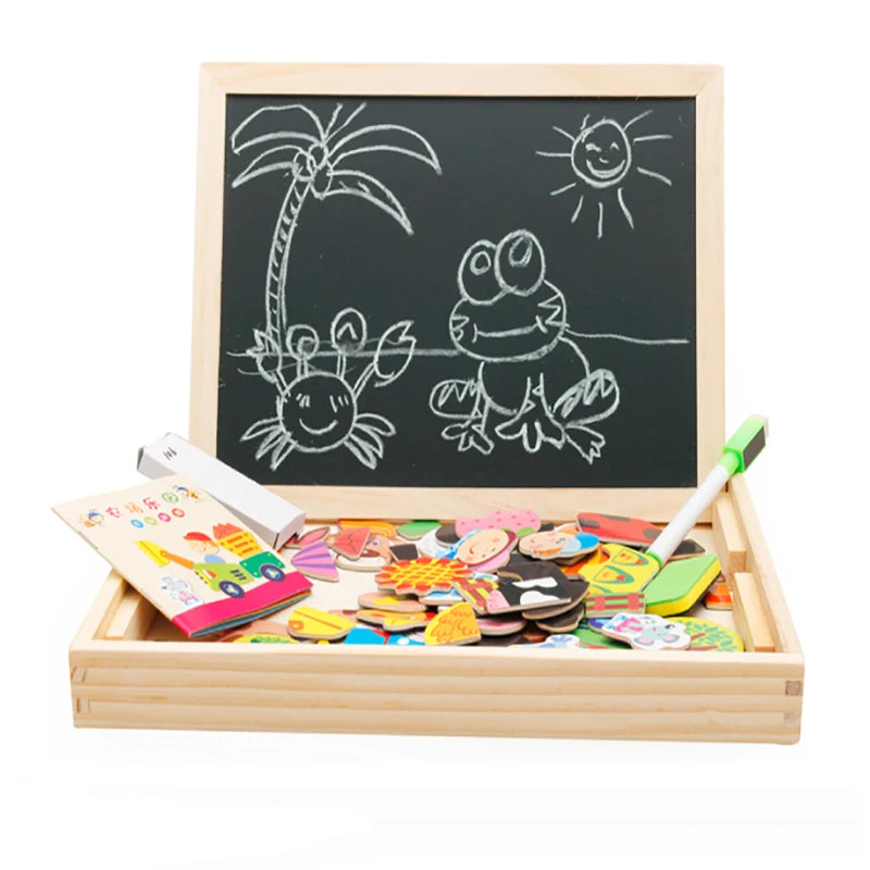 Wooden Multifunction Magnetic Drawing Board – Animal Puzzle Learning Toy for Kids