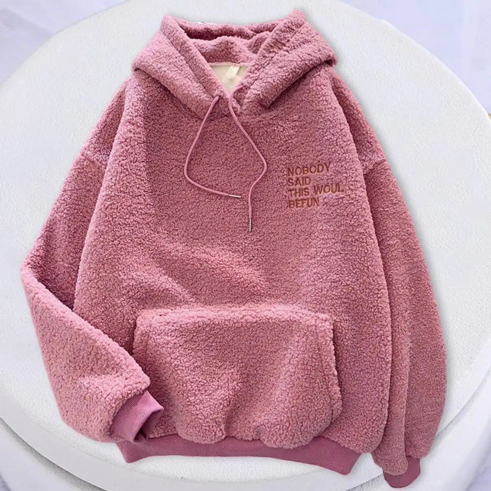 Pink Hooded Harajuku Sweatshirt – Autumn/Winter Fleece Pullover for Women